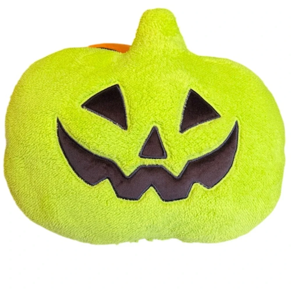 Halloween Pillows Jack-O-Lantern Pumpkin Plush Orange Green Set Fall Spooky Neon